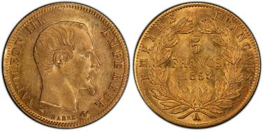 1859-A 5 Fr Gad-1001 F-501 Or MS61