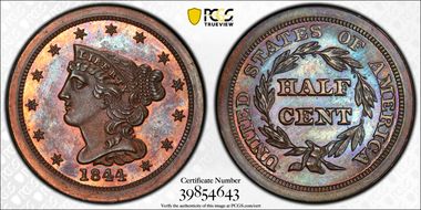 1844 1/2C Restrike PR65+ RB