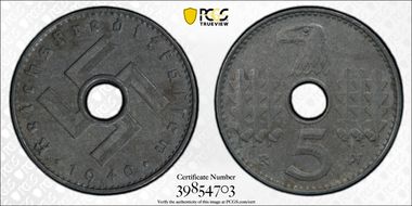 1940-A 5 Pfg Military Issue AU55