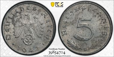 1942-D 5 Pfg J-370 MS63