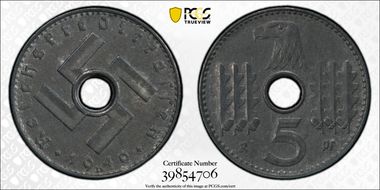 1940-D 5 Pfg Military Issue MS62