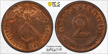 1938-F 2 Pfg J-362 MS64RB