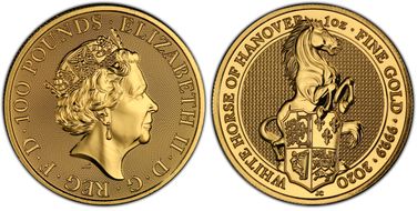 2020 £100 Queen's Beasts - Horse Au MS70