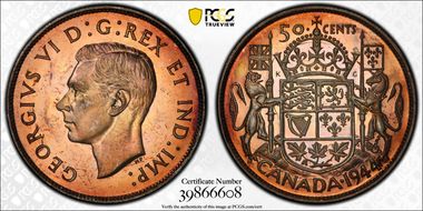 1944 50C Wide Date Far 4 MS64