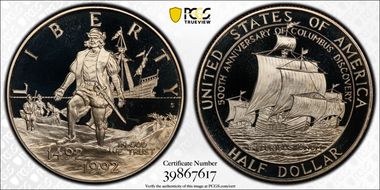 1992-S 50C Columbus PR68DCAM