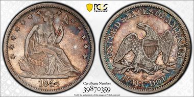 1844-O 50C Doubled Date VF35