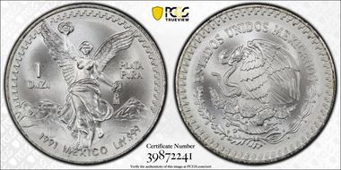 1991-Mo Onza Libertad Ag T2 - PLaTA PuRA MS69