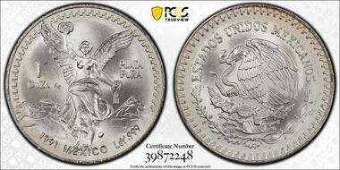 1991-Mo Onza Libertad Ag T2 - PLaTA PuRA MS67