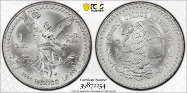1991-Mo Onza Libertad Ag T2 - PLaTA PuRA MS68