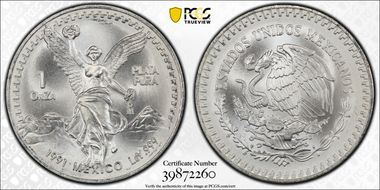 1991-Mo Onza Libertad Ag T2 - PLaTA PuRA MS68