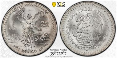 1991-Mo Onza Libertad Ag T2 - PLaTA PuRA MS67