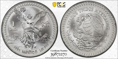 1991-Mo Onza Libertad Ag T2 - PLaTA PuRA MS68