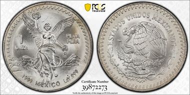 1991-Mo Onza Libertad Ag T2 - PLaTA PuRA MS67