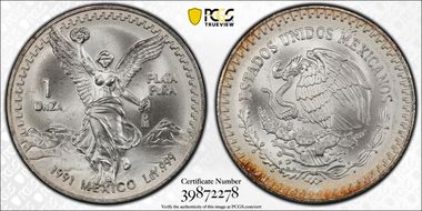 1991-Mo Onza Libertad Ag T2 - PLaTA PuRA MS69