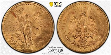 1944 50 Peso KM-481  Au MS64