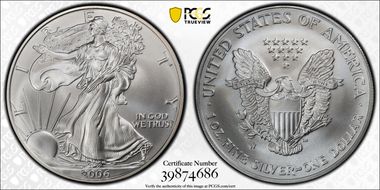 2006-W $1 Burnished Silver Eagle 20th Anniversary SP69