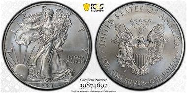 2011-W $1 Burnished Silver Eagle 25th Anniversary Set SP67