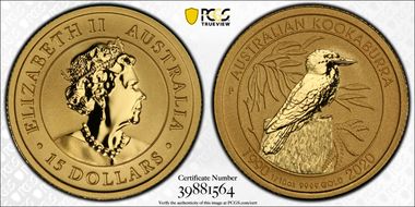 2020-P $15 Kookaburra 1/10thoz Au  30th Anniversary MS70