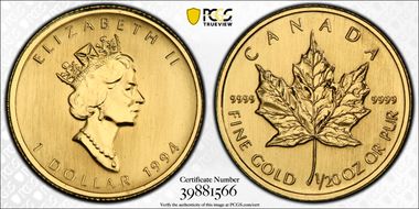 1994 $1 Maple Leaf/Au MS67