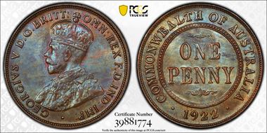 1922 (p) 1D Indian Obverse MS63BN