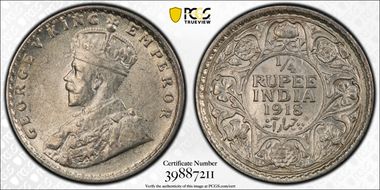 1918(C) 1/4 Rup SW-8.158 AU58