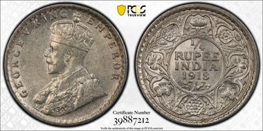 1918(C) 1/4 Rup SW-8.158 AU58