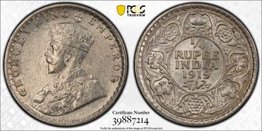 1919(C) 1/4 Rup SW-8.160 AU58