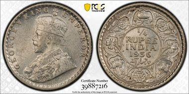 1936(C) 1/4 Rup SW-8.173 MS63