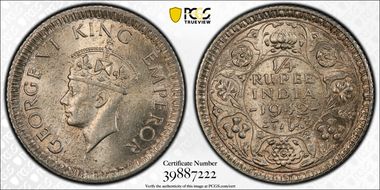 1942(C) 1/4 Rup SW-9.85 Prid-474 MS64