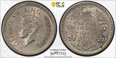 1942(C) 1/4 Rup SW-9.85 Prid-474 AU58