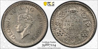 1943(C) 1/4 Rup SW-9.86 AU58