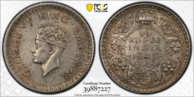 1943(C) 1/4 Rup SW-9.86 AU55