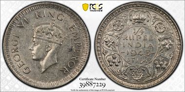 1943(C) 1/4 Rup SW-9.86 AU55