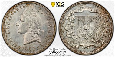 1952 Peso KM-22  Ag MS66