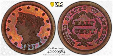 1847 1/2C Restrike PR65BN