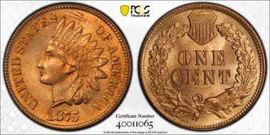 1875 1C MS66RD