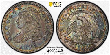 1821 10C Large Date MS64