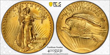 1907 $20 High Relief, Flat Edge MS64
