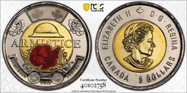 2018 $2 100th Ann. of Armistice Colorized Poppy MS65