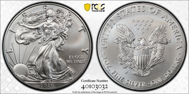 2020-W $1 Burnished Silver Eagle SP70