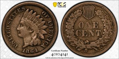 1864 1C Copper-Nickel VF25