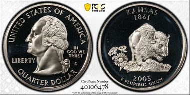 2005-S 25C Kansas, Silver Die Dent, FS-901 PR69DCAM