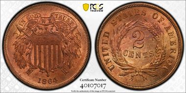 1864 2C Large Motto MS65RD