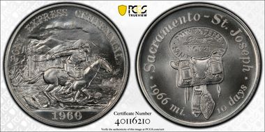 1960 SC50C Pony Express Silver Heraldic Art Medal MS68