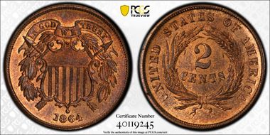 1864 2C Large Motto MS65RB