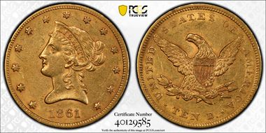 1861 $10 AU50
