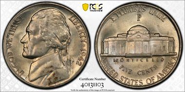 1942-P/P 5C Silver, RPM, FS-501 MS62