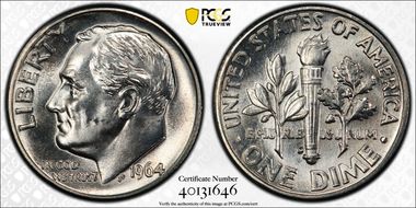 1964-D 10C Doubled Die Reverse MS63