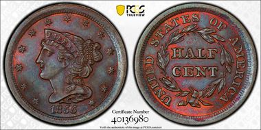 1855 1/2C MS66+ BN