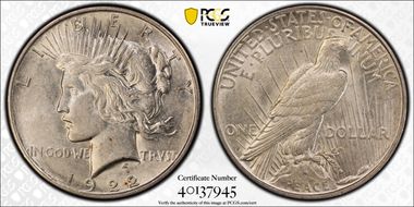 1922-D $1 VAM 1M Obv Die CUD AU53